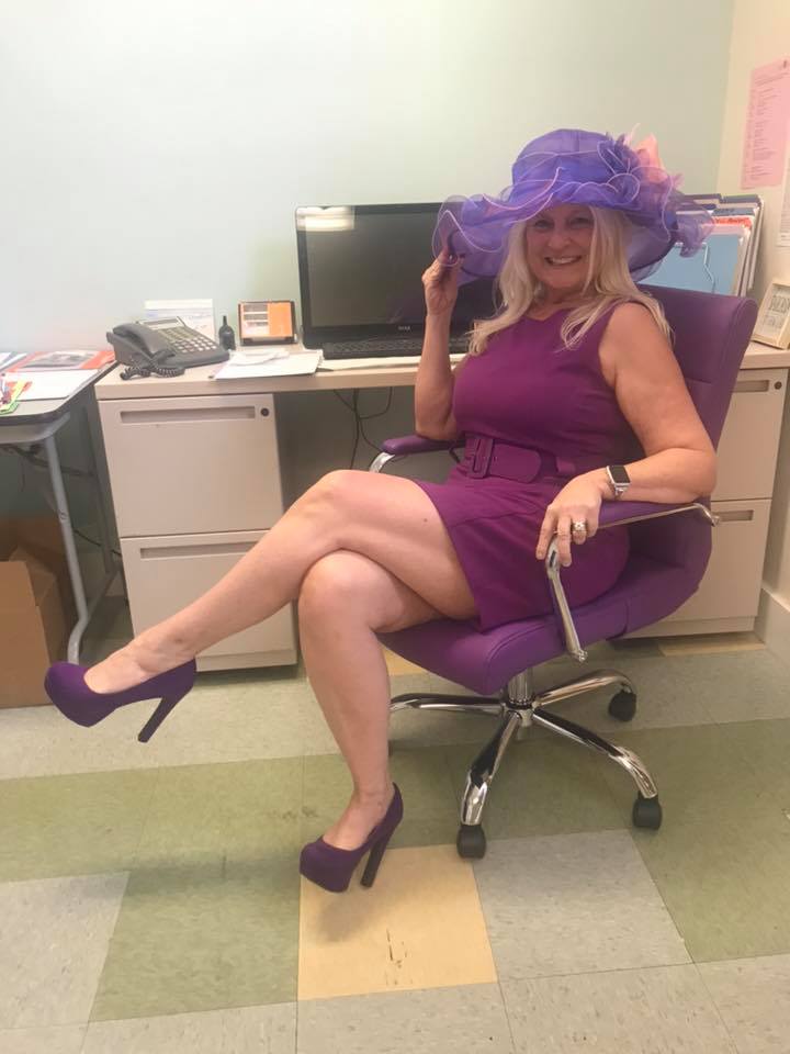 Mary Smedley in purple chair