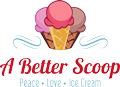 A better scoop logo with tagline - peace, love, ice cream